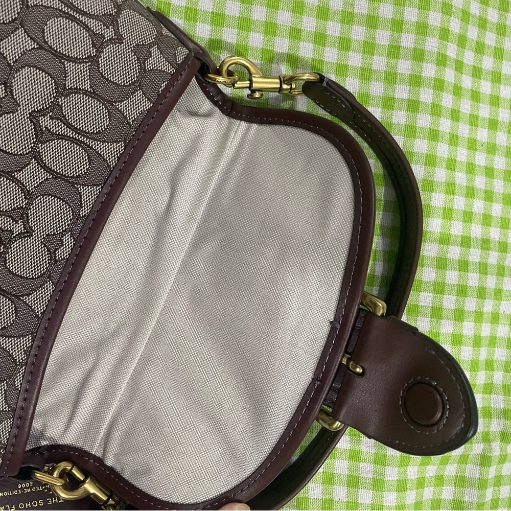 Coach Brown Signature Canvas Shoulder Bag with Gold Buckle - Picture 6 of 11